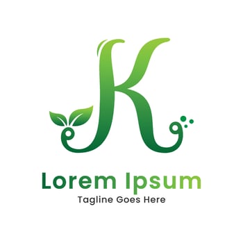 Eco initial letter k with gradient nature green leaf logo design vector