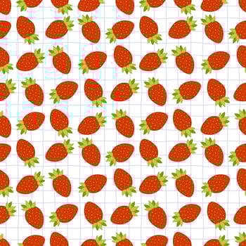 Seamless pattern with strawberries on blue lines. Wrapping paper pattern. Decorative background vector. vector