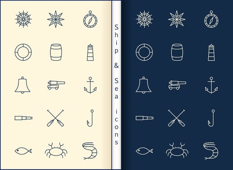 Ship  Sea line icons set vector