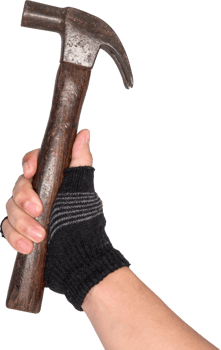 Man holds a hammer in his hand isolate png