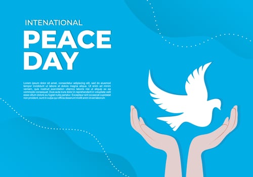International peace day on September 21 with pigeon on opened hand vector
