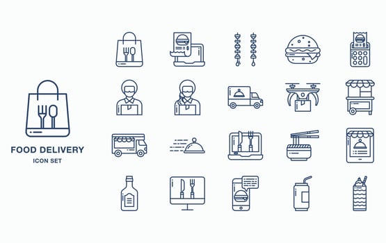 Food and Delivery icon set vector