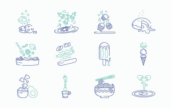 Food levitation and ingredients flying icon set vector