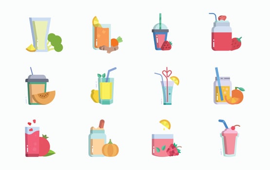 Fruit juice with fruit and cup icon set vector