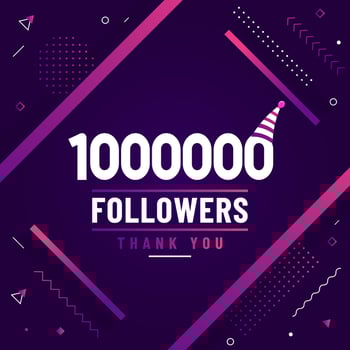 Thank you 1000000 followers, 1M followers celebration modern colorful design. vector