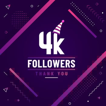 Thank you 4K followers, 4000 followers celebration modern colorful design. vector