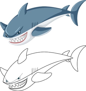 Shark cartoon character with its doodle outline vector