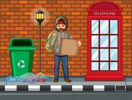 Homeless man in the city vector