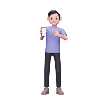 3d character illustration Casual man pointing to phone screen of his smartphone png
