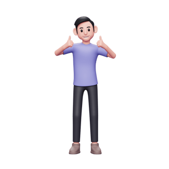 3D character illustration Cheerful man dressed in trendy shirts showing two thumbs up give appreciation, good job png
