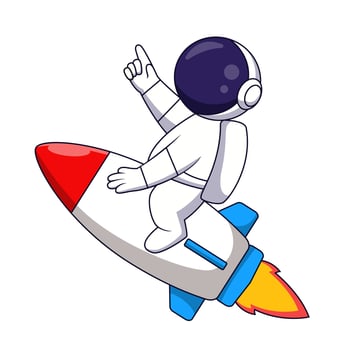Cute cartoon astronaut riding a rocket. Vector illustration