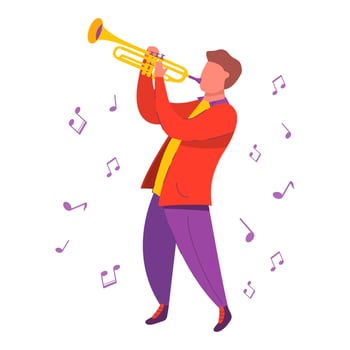Man playing the trumpet. Funky jazz musician. Modern flat vector illustration.Isolated on a white background.Cartoon character guy.