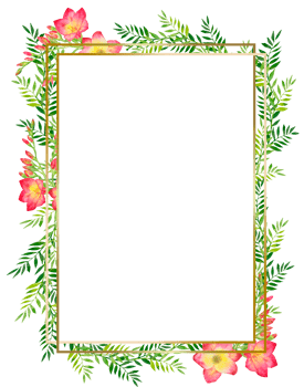 Watercolor illustration Square frame with green leaves and red freesia bouquet, branch with buds . for greeting cards, invitations, and other printing projects. Hand-painted floral illustration. png