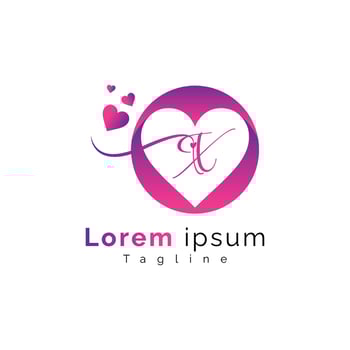 Letter x love heart logo icon and illustration template vector