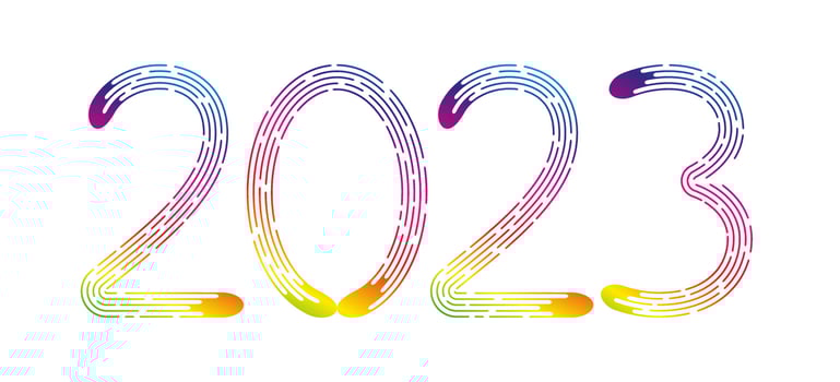 New Year 2023 from rainbow gradient dotted lines on white background. vector