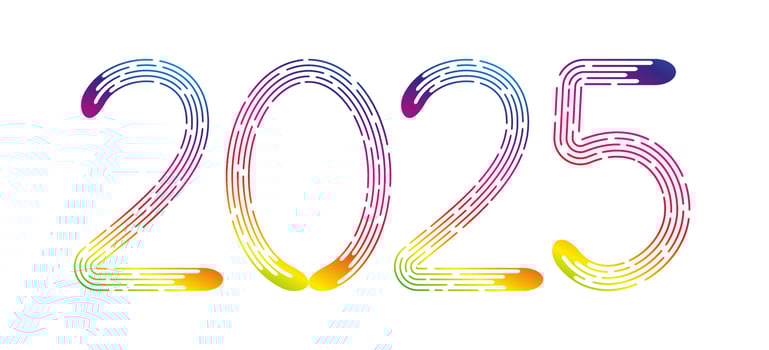 New Year 2025 from rainbow gradient dotted lines on white background. vector