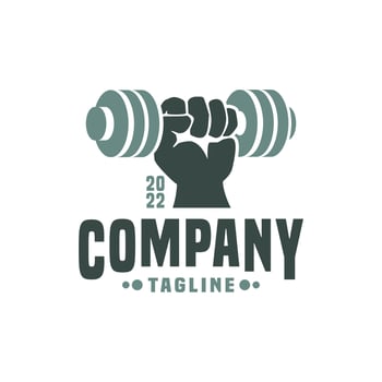 illustration of hand holding barbel for fitness logo. gym logo vector template