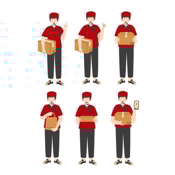 Hand drawn delivery man courier set collection vector