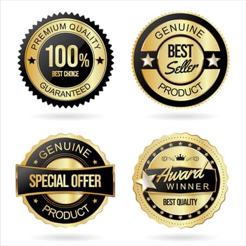 Collection of black and gold quality badges and labels vector