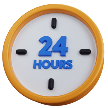 3d rendering yellow clock with 24 hours writing isolated png