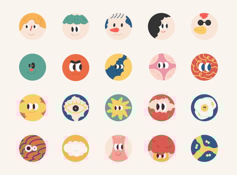 Social media highlight cover icons. Highlight cartoon hand drawn icons. Cute cartoon doodles. Vector illustration.