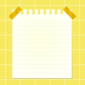 a lined note paper covered with transparent tape on a yellow background with a white checkered pattern vector