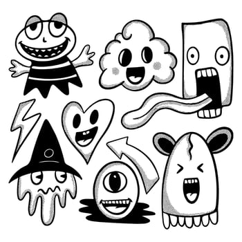 collection set hand drawn monster cute illustration vector