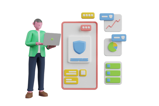 Mobile data security concept. 3d render illustration.Mobile security app on smartphone screen.Secure confidential files folder with paper documents access and private lock. png