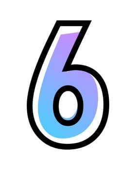 Vector number 6 with blue-purple gradient color and black outline