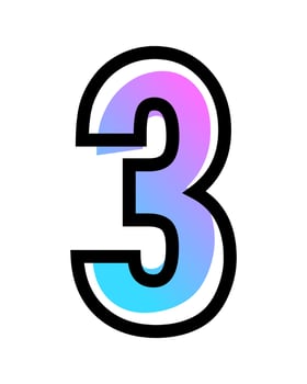 Vector number 3 with blue-purple gradient color and black outline