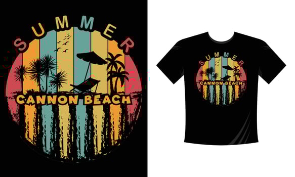 Cannon Ocean Beach Circle stylish t-shirt and apparel trendy design with palm trees silhouettes, typography, print, vector illustration. Global swatches