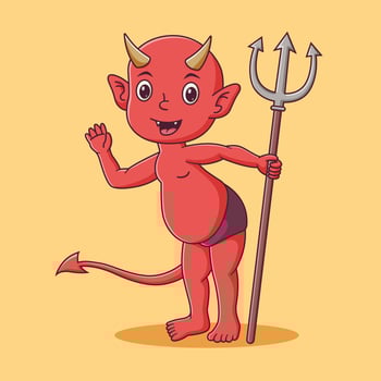 Cute Red Devil Monster Cartoon. Red Devil Mascot Cartoon Character. Halloween Icon Concept White Isolated. Flat Cartoon Style Suitable for Web Landing Page, Banner, Flyer vector