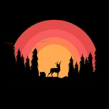 illustration vector of lost deer in forest,sunset scene,perfect for print,etc