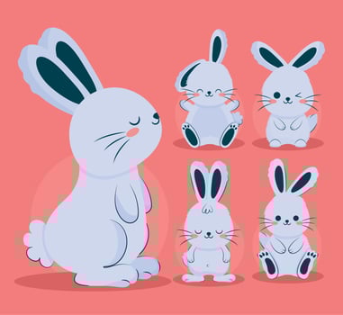 five blue bunnies vector