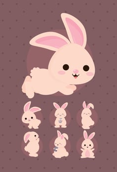seven pink bunnies vector