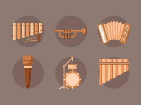 six music instruments vector