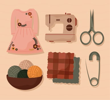 six embroidery icons vector