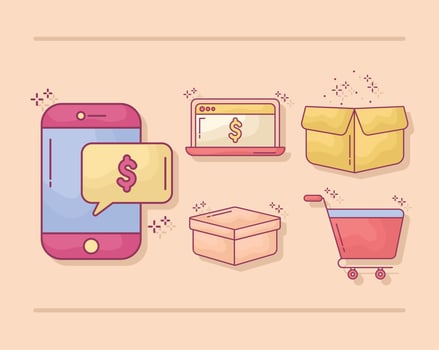 five shopping items vector
