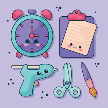 kawaii supplies icons vector