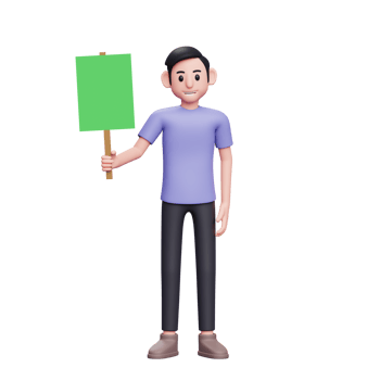 3d Character illustration Casual man standing casually holding green paper placard with right hand png