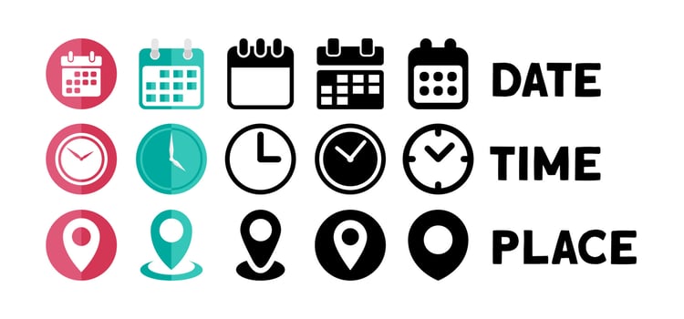 Date, Time, Address or Place Icons Symbol vector