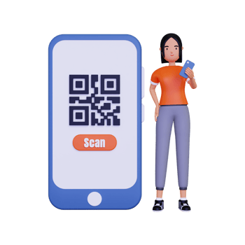 3d Woman Scanning qr code for payments illustration png
