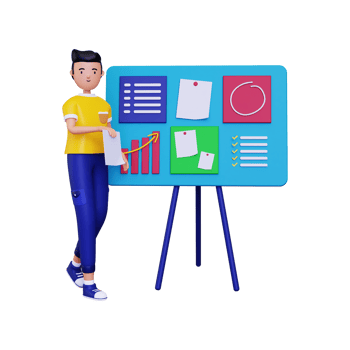 3d businessman organizing project data on presentation board illustration png