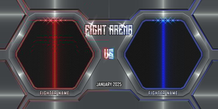 Realistic fighting arena 3d poster with modern metallic logo vector
