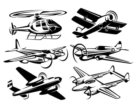 Set silhouette aircraft illustration vector