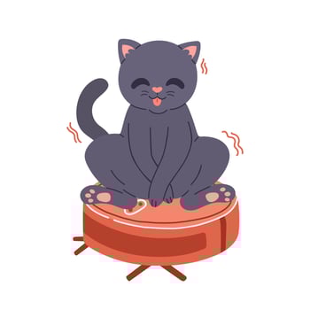 Cat on robot vacuum cleaner flat design vector illustration, isolated on white background