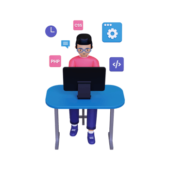 3d Website developer working on laptop illustration png