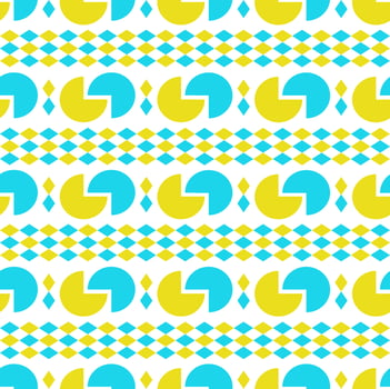 Seamless pattern, pie shape and diamond shape, yellow and blue and white background. vector