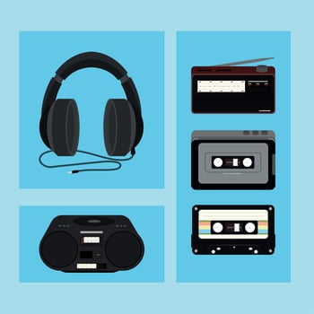 music cassettes and headphones vector