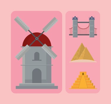 famous world landmarks vector